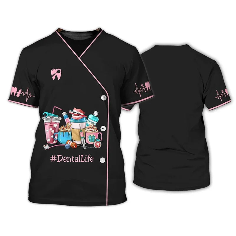 "Harajuku Street Style 3D Printed T-shirts for Dentists - Unisex uniform top