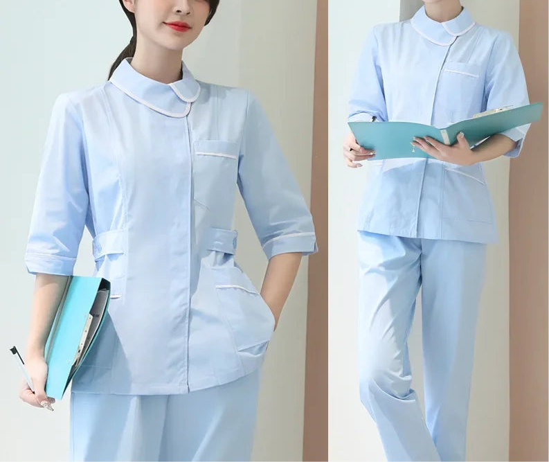 Women's Nurse Uniform Set - Long-sleeved, Thin, Large Size, with Split Suit and Short Sleeves