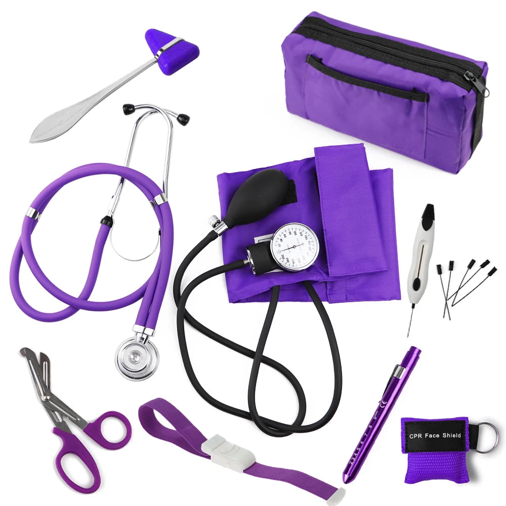 "Medical Diagnostic Starter Kit with Blood Pressure Monitor, Stethoscope, Reflex Hammer, EMT Shear, Penlight, and Pouch"