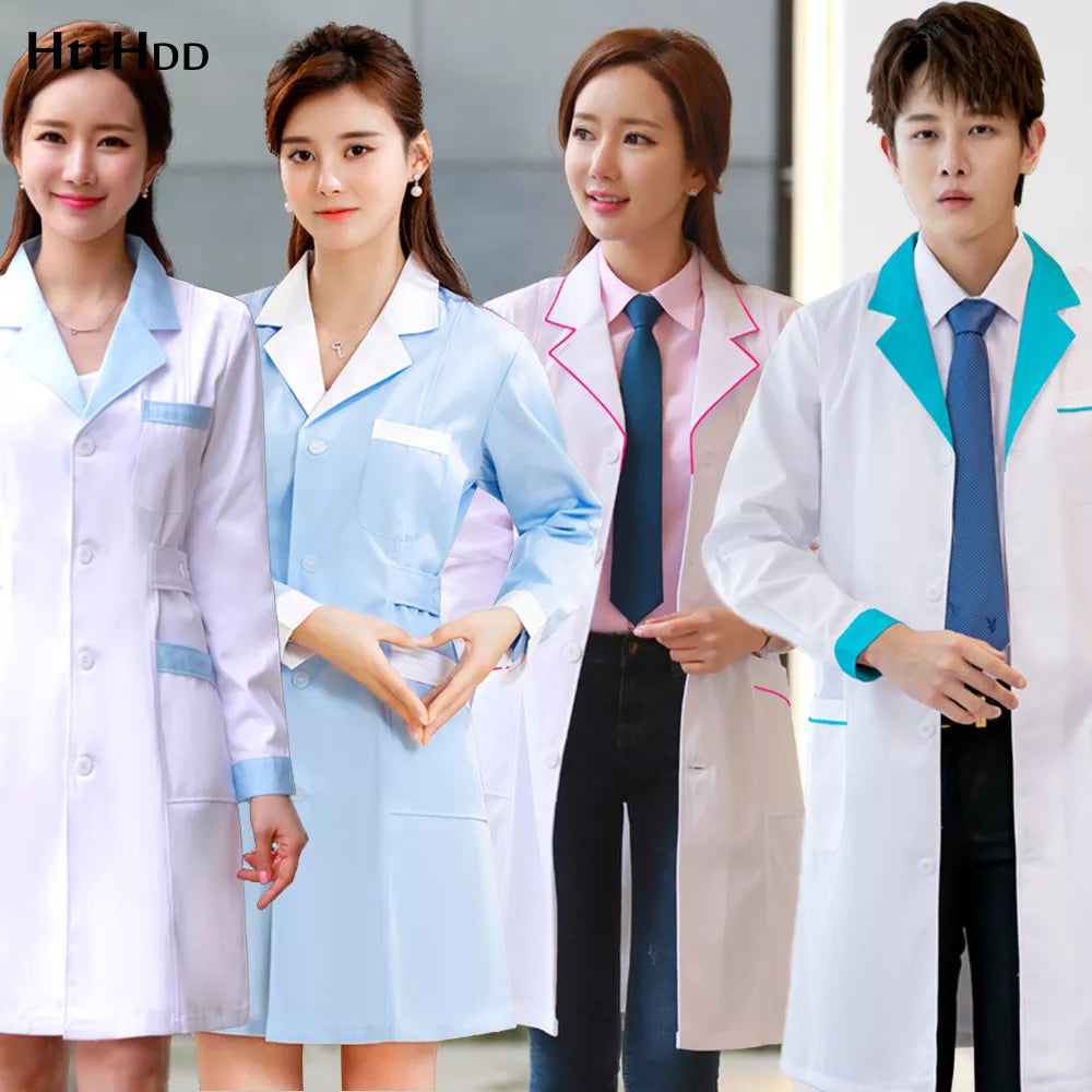 Unisex Long Sleeve Work Uniform Jacket - Autumn Winter White Coat for Clinic, Pharmacy, and Surgical Gown