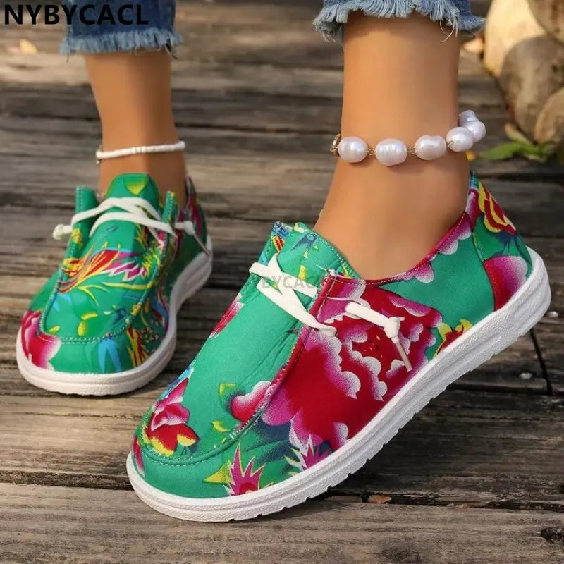 Trendy Women's Colorful Canvas Sports Shoes - Fashionable Vulcanized Flat Loafers for Casual Wear