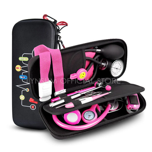 12-Piece Health Monitor Storage Accessory Kit with Medical Stethoscope, Scissors, Tape, Reflex Hammer, LED Penlight, and Tool