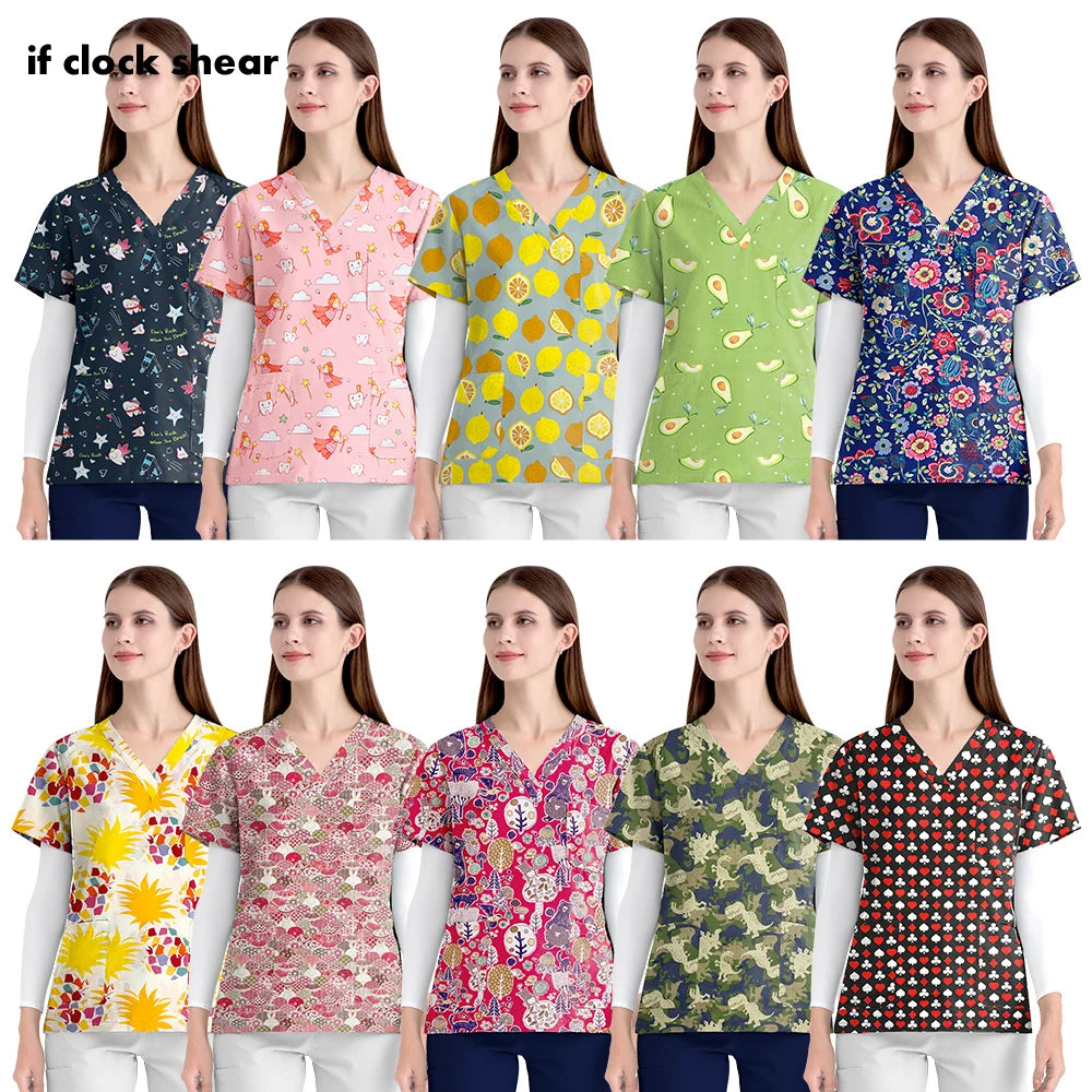 Medical Uniform Scrub Set with Fashionable Flower Print and Functional Features