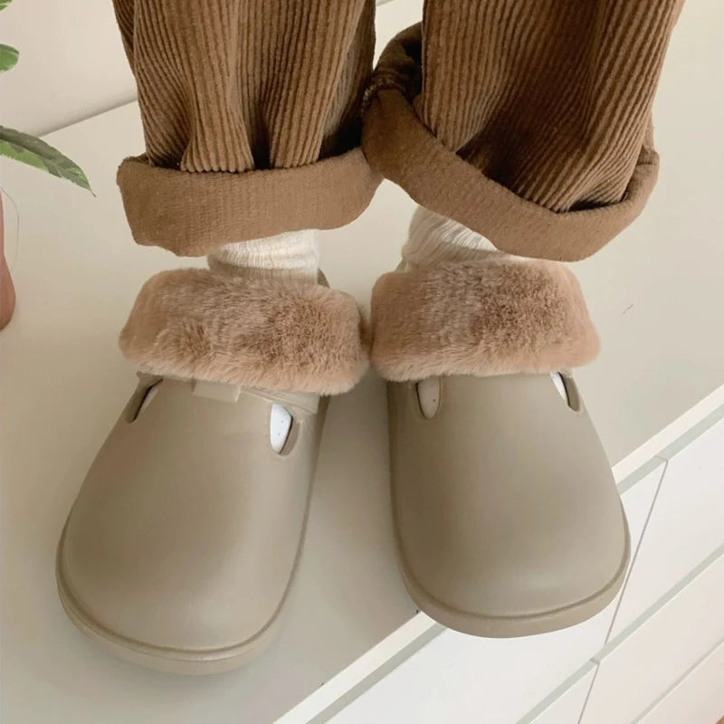 Waterproof Medical Surgical Mules - Fluffy Fur Slippers for Women, Closed Plush Clogs ideal for Doctors and Nurses, with Detachable Design.