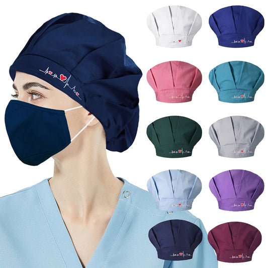 Oil-proof Electrocardiographic Embroidery Bouffant Hat