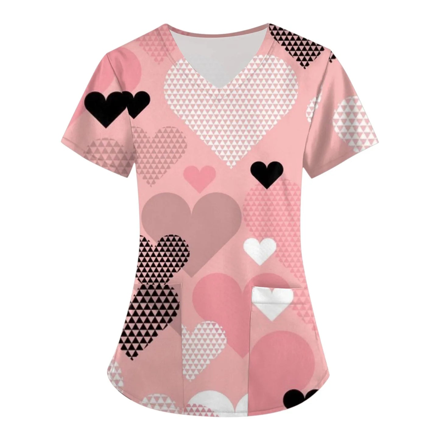 Valentine's Day Nurse Uniform Tops - Butterfly Print, Short Sleeves