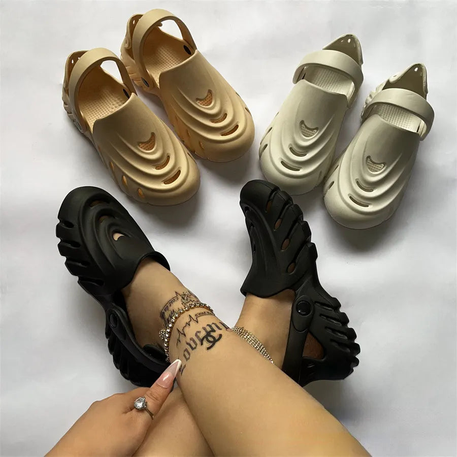 Breathable Openwork Slippers - Women's Sandals - Casual Hole Shoes - Plus Size 44-45 - Flat Summer Shoes