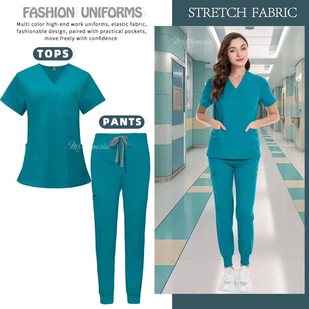 High-end Medical Uniform Scrubs Set - Jogger Suit for Women and Men, XS-XXL, Hospital Top Pants