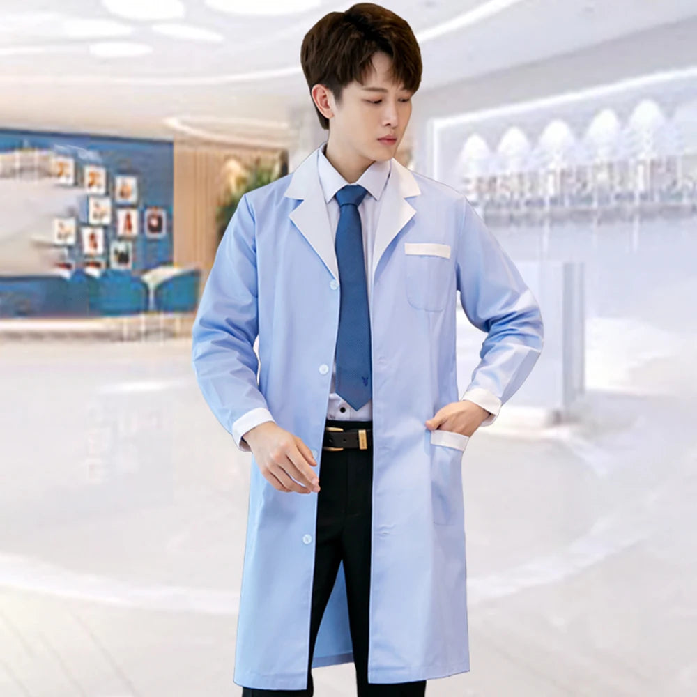 Unisex Long Sleeve Work Uniform Jacket - Autumn Winter White Coat for Clinic, Pharmacy, and Surgical Gown