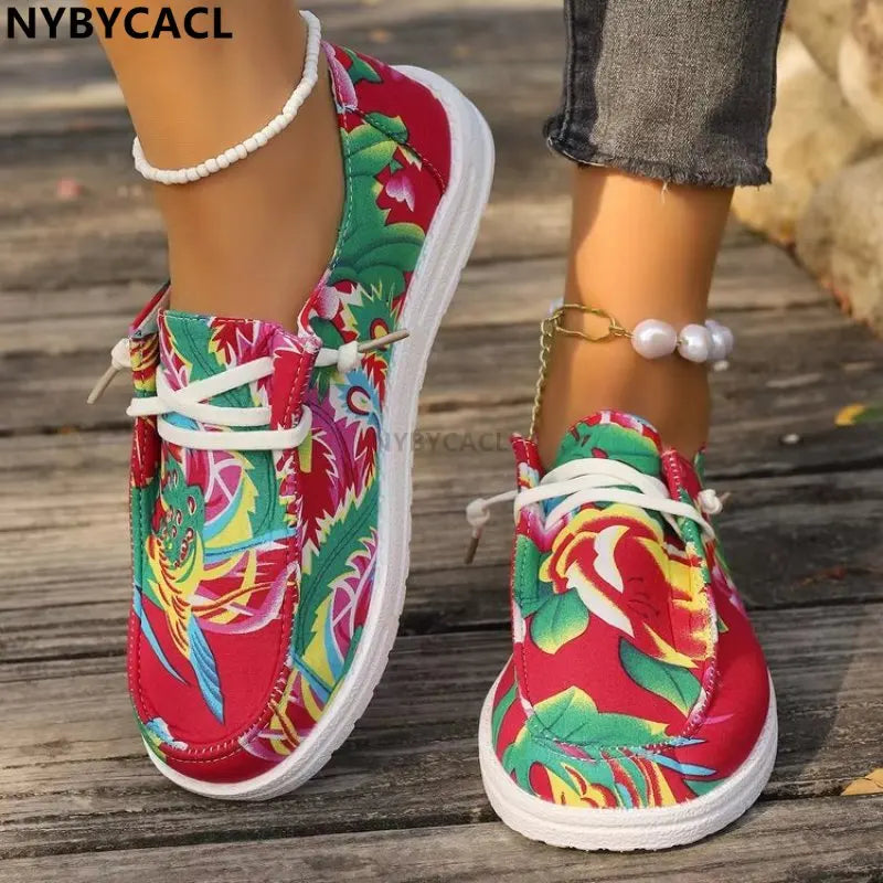 Trendy Women's Colorful Canvas Sports Shoes - Fashionable Vulcanized Flat Loafers for Casual Wear