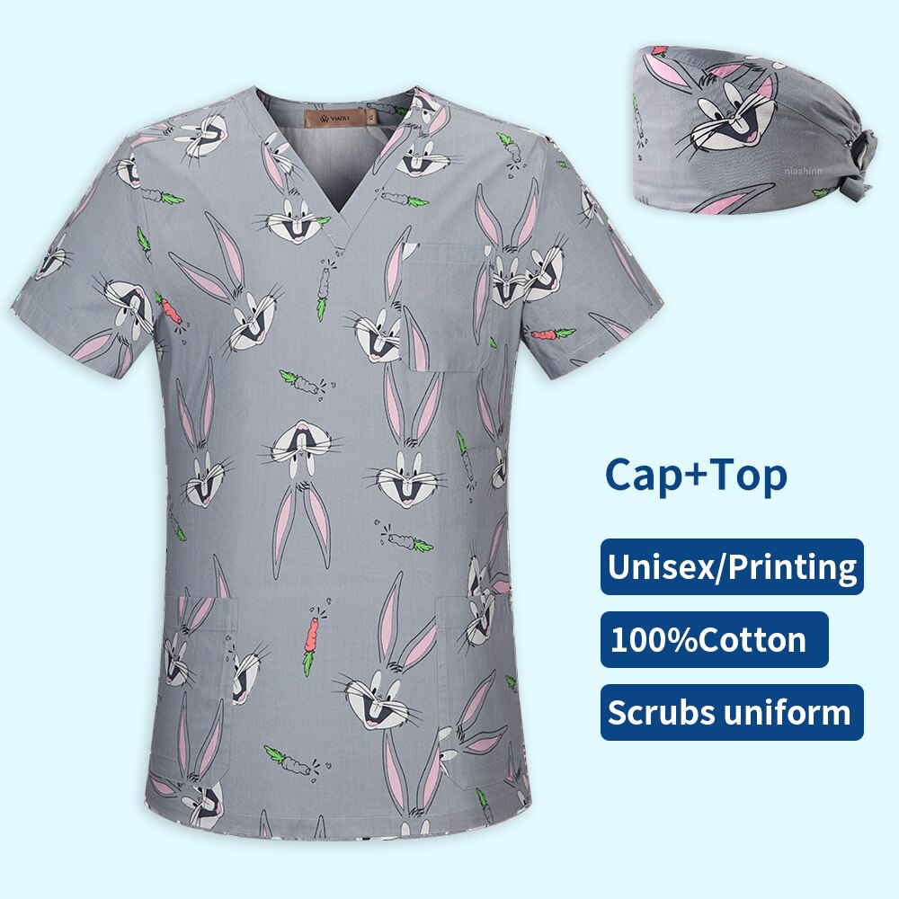 Women v neck printed scrub top