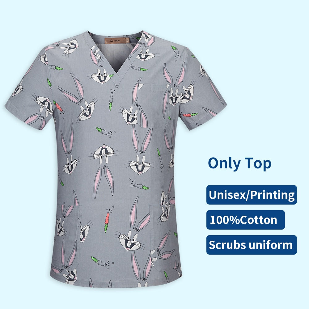 Women v neck printed scrub top