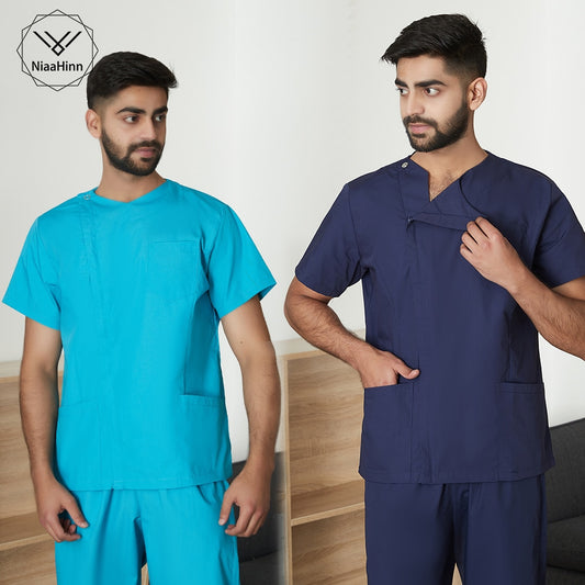 Hospital Scrubs Set Men Short Sleeve Classic V-neck Top and Pants Nursing Uniform Doctor Clothing Surgery Workwear Pet Doctor