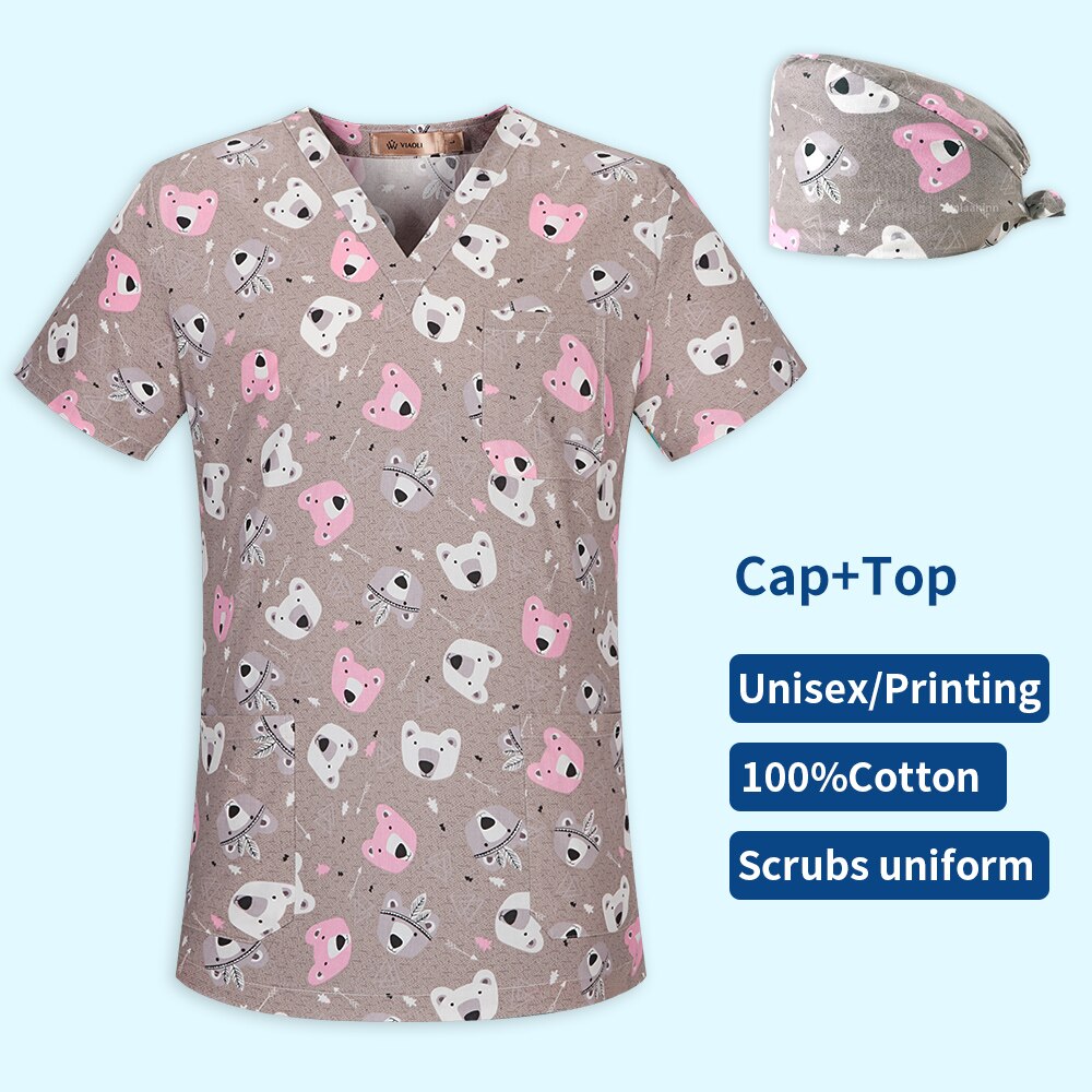 Women v neck printed scrub top