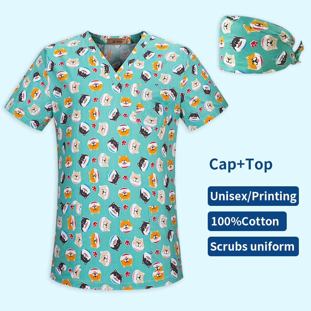 Women v neck printed scrub top