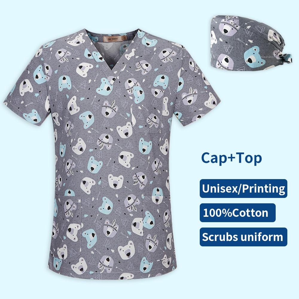 Women v neck printed scrub top