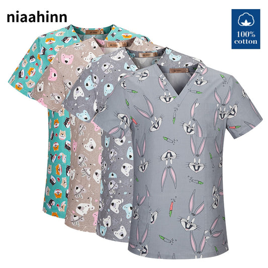 Women v neck printed scrub top