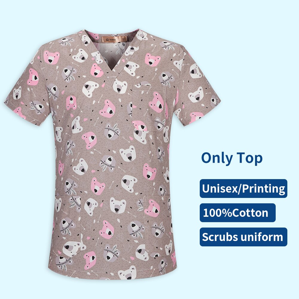 Women v neck printed scrub top