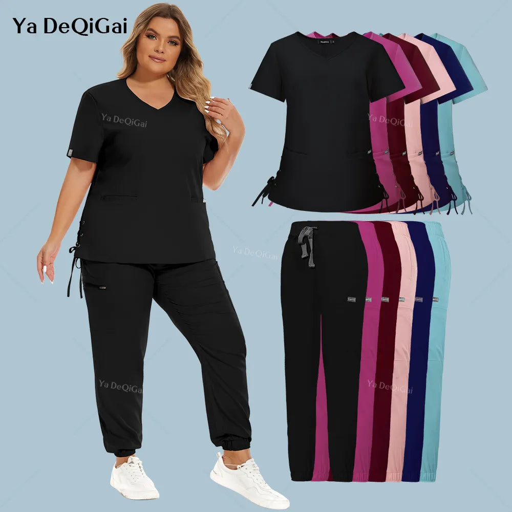 Women’s plus size Stretchy Scrub Top and Jogger Pants with Pockets