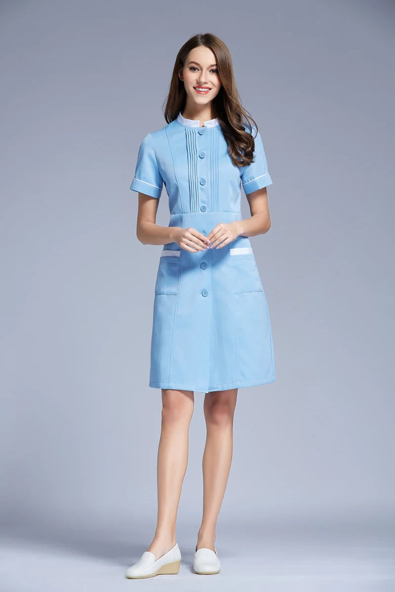 Women's Stylish Front Button Nursing Uniform with Short Sleeves medical wear