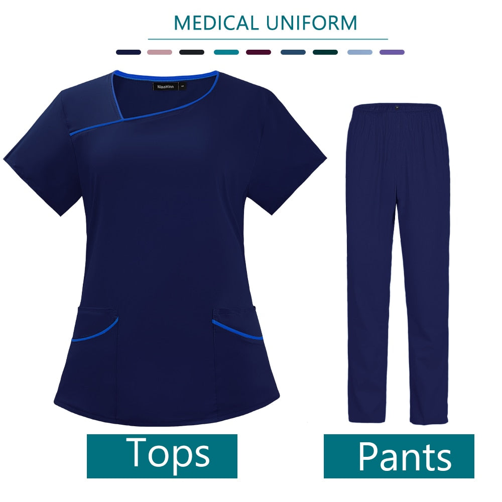 Women's Scrub Uniform solid color short sleeved set