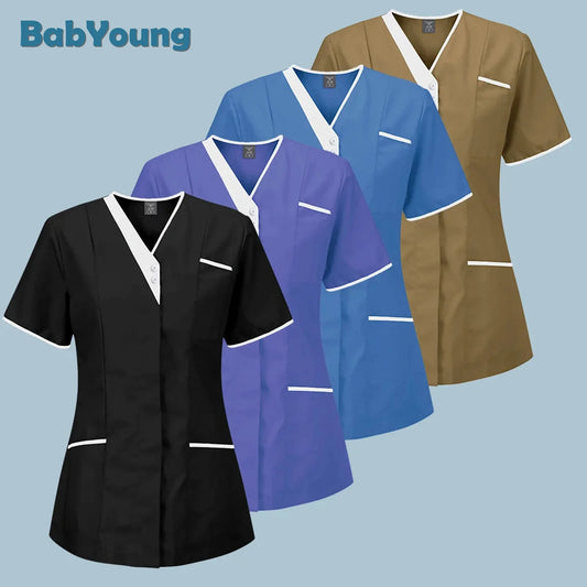 Premium Solid Color Nursing Scrubs Tops for Women - High-Quality Uniforms for Pet Clinics, Medical Doctors, and Nurses - Comfortable and Stylish Blouse