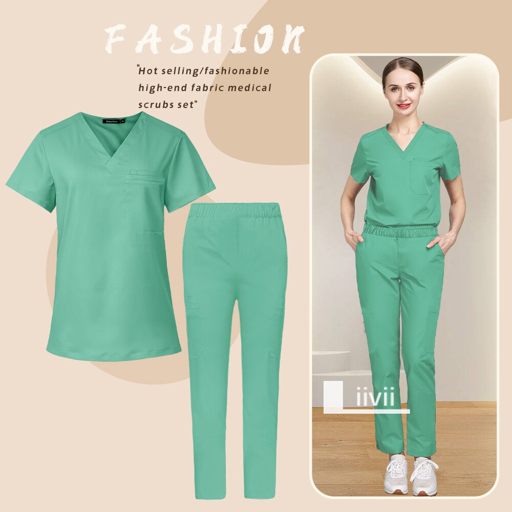 Unisex scrub solid color uniform set