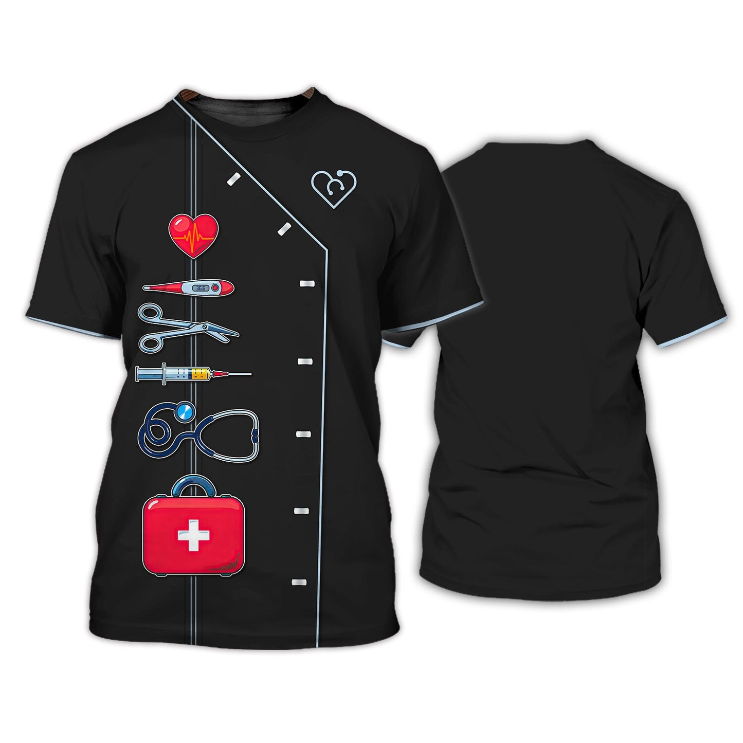 Nurse  3D Printing  Unisex scrub top