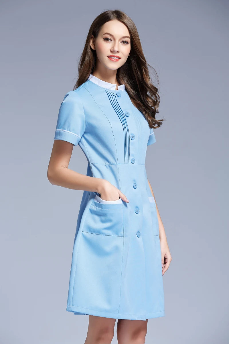 Women's Stylish Front Button Nursing Uniform with Short Sleeves medical wear