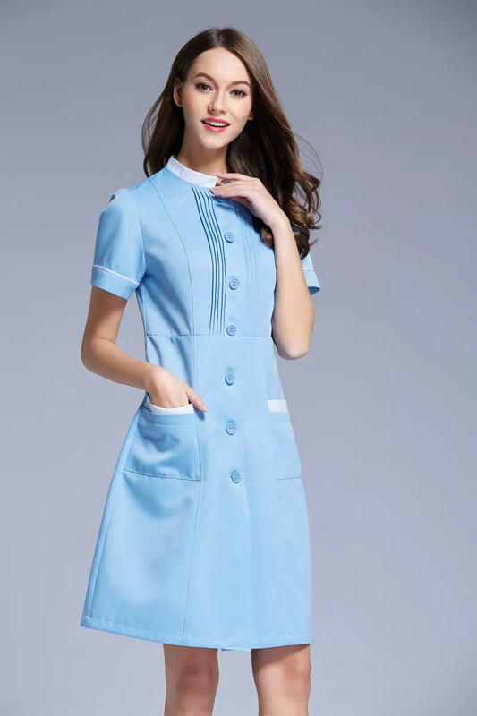 Women's Stylish Front Button Nursing Uniform with Short Sleeves medical wear