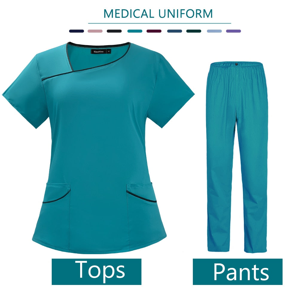 Women's Scrub Uniform solid color short sleeved set