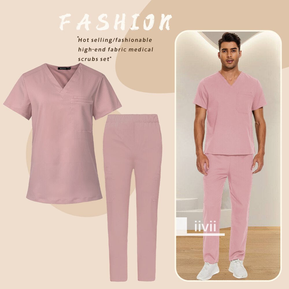 Unisex scrub solid color uniform set