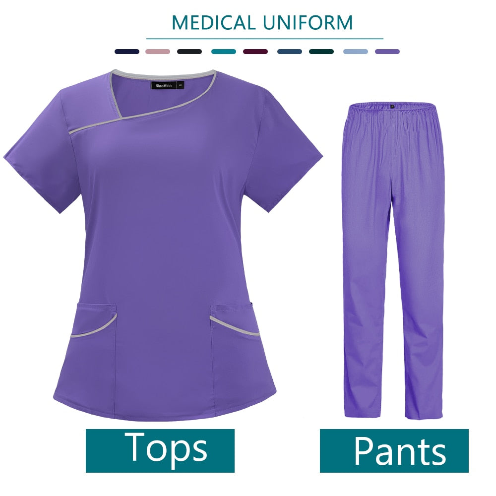 Women's Scrub Uniform solid color short sleeved set