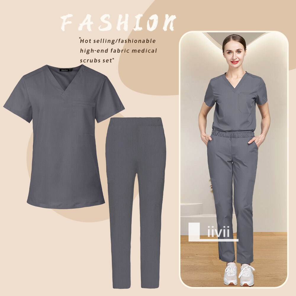 Unisex scrub solid color uniform set