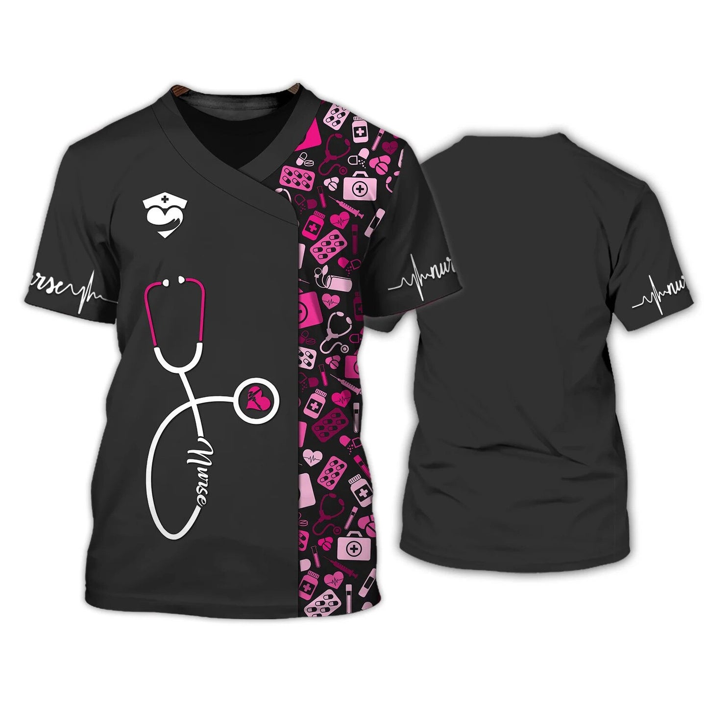 Nurse  3D Printing  Unisex scrub top