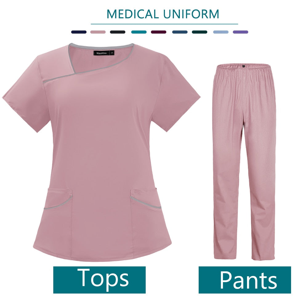 Women's Scrub Uniform solid color short sleeved set