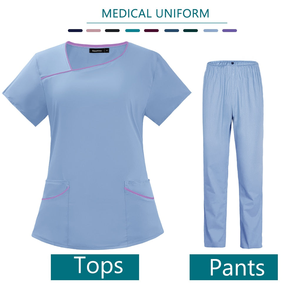 Women's Scrub Uniform solid color short sleeved set