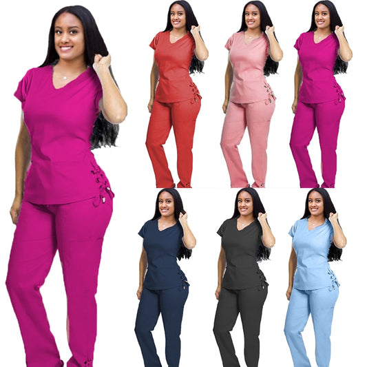 Plus Size  Lace Up Women Scrubs