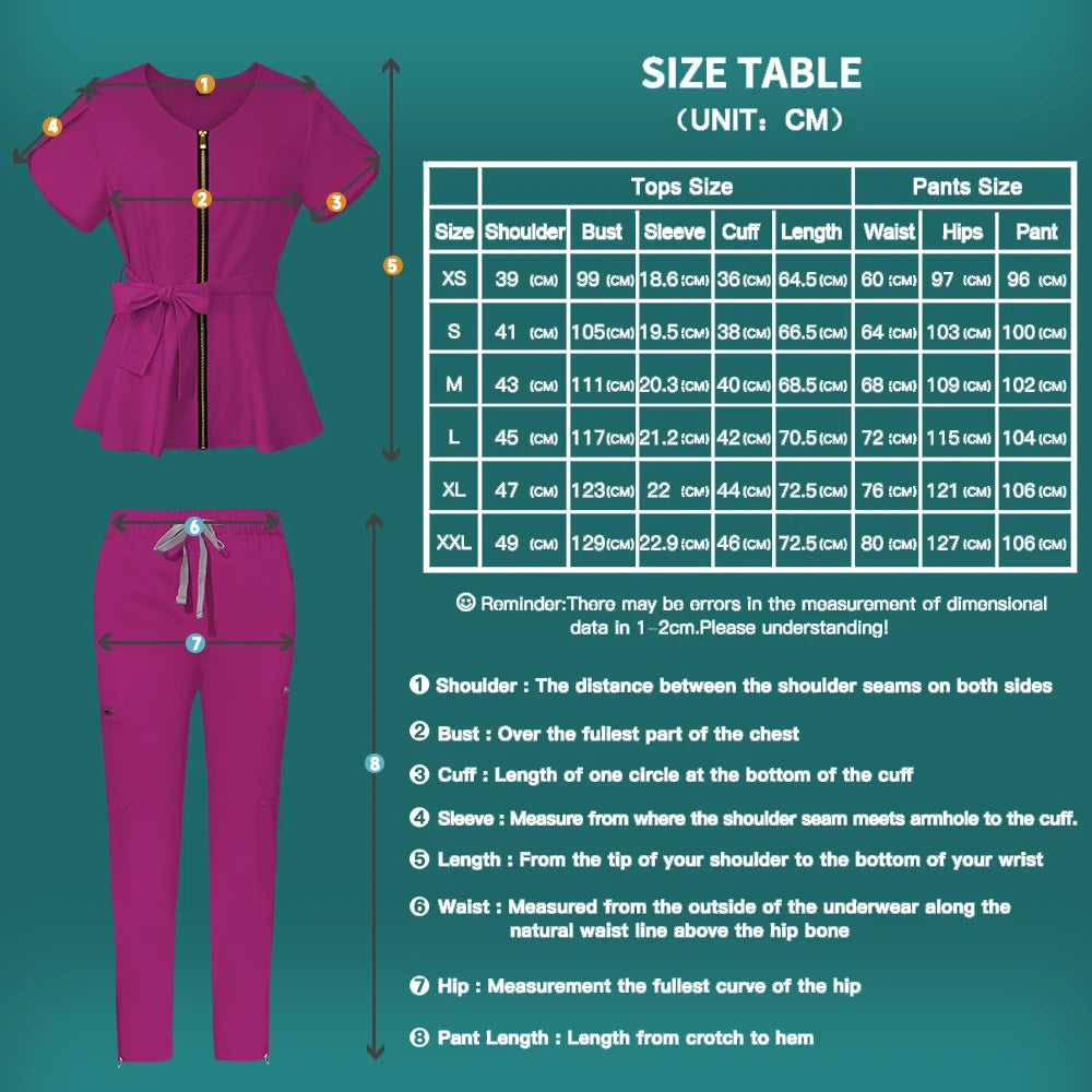 Plus size Nursing Uniforms Set - Short Sleeve Scrubs for Medical Professionals in Beauty Salon, Hospital; Tops and Pants Jogging Suits