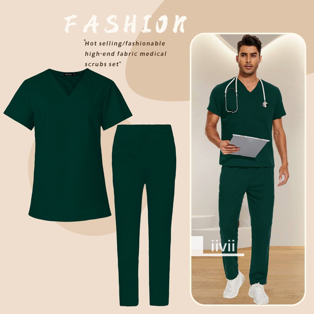 Unisex scrub solid color uniform set